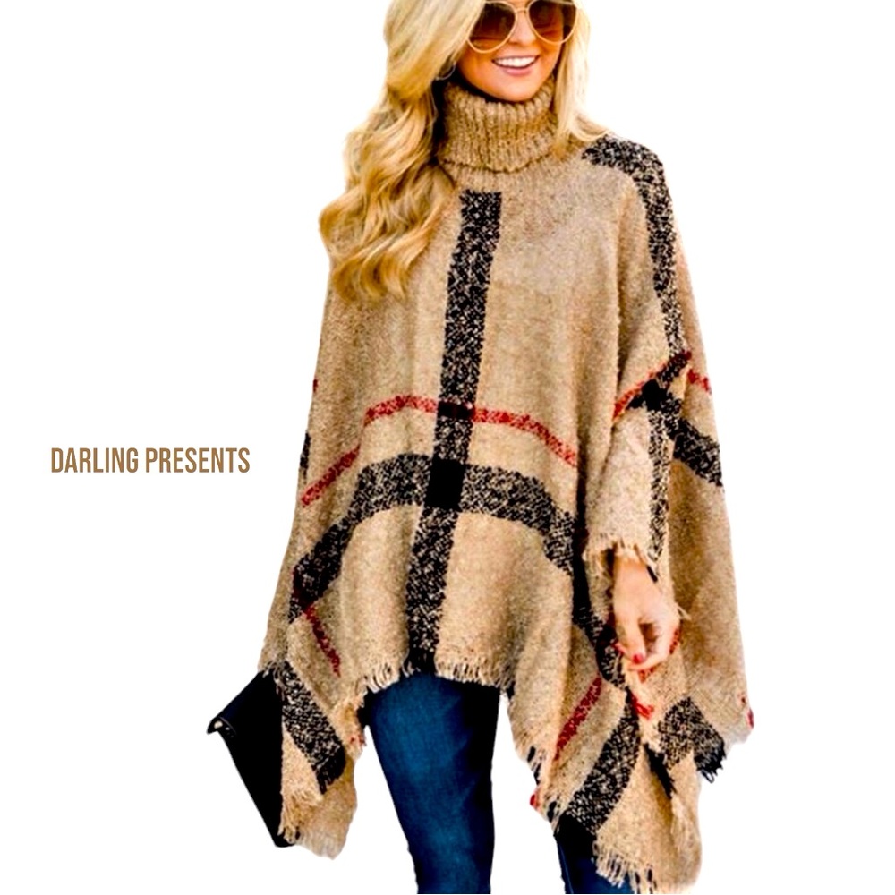 Plaid Pancho Women Color Camel Size OS 67 X 40